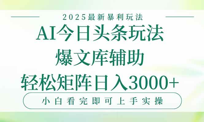 （15356期）今日头条2025年最新暴利玩法，一键生成爆款，轻松实现矩阵日入3000+-千城资源网