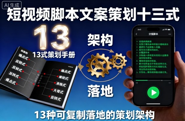 短视频脚本文案策划十三式，13种可复制落地的策划架构-千城资源网