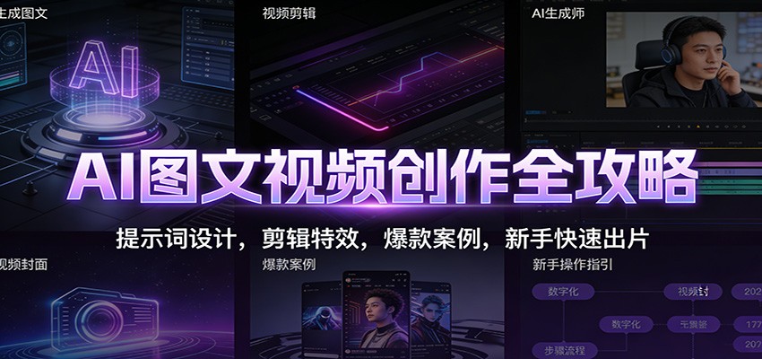 AI图文视频创作全攻略：提示词设计，剪辑特效，爆款案例，新手快速出片-千城资源网
