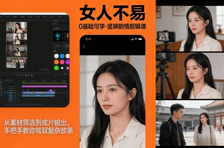 0基础可学！《女人不易》竖屏剧情剪辑课，从素材筛选到成片输出，手把手教你驾驭复杂故事-千城资源网