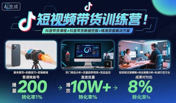 短视频带货训练营，抖音带货课程+抖音带货数据挖掘+精准获客解决方案-千城资源网