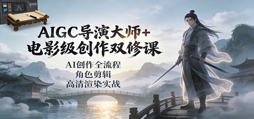 AIGC导演大师+电影级创作双修课：AI创作全流程、角色剪辑、高清渲染实战-千城资源网