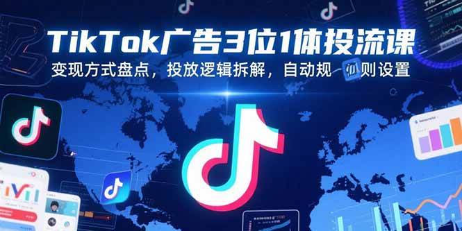 （15460期）TikTok广告3位1体投流课，变现方式盘点，投放逻辑拆解，自动规则设置-千城资源网