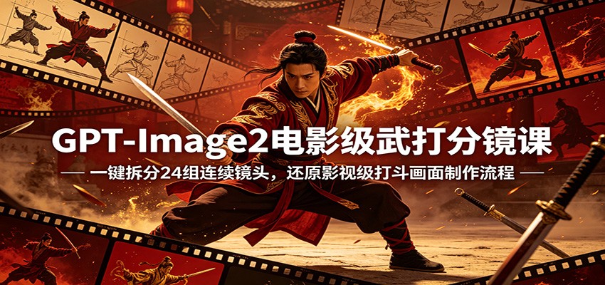 GPT-Image2电影级武打分镜课：一键拆分24组连续镜头，还原影视级打斗画面制作流程-千城资源网
