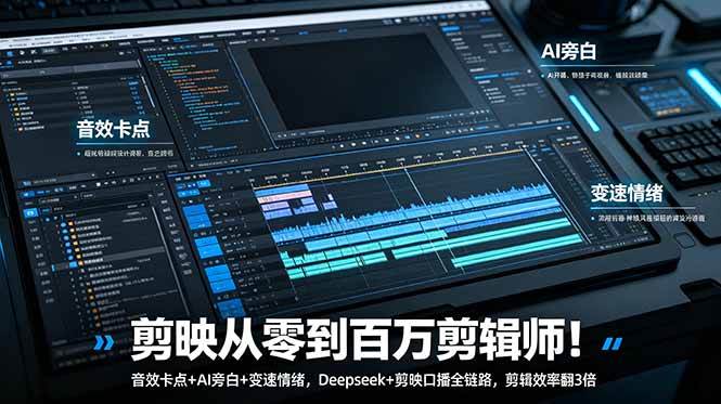 （18867期）剪映从零到百万剪辑师！音效卡点+AI旁白+变速情绪，Deepseek+剪映口播全链路，剪辑效率翻3倍-千城资源网