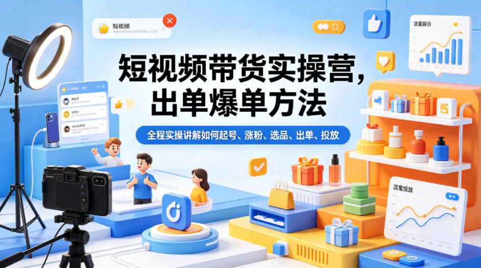 短视频带货实操营，出单爆单方法，全程实操讲解如何起号、涨粉、选品、出单、投放（更新0515）-千城资源网