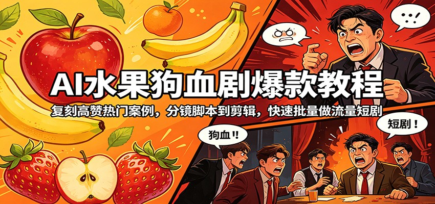 AI水果狗血剧爆款教程：复刻高赞热门案例，分镜脚本到剪辑，快速批量做流量短剧-千城资源网
