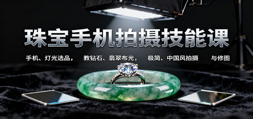 珠宝手机拍摄技能课:手机、 灯光选品，教钻石、翡翠布光，极简、中国风拍摄与修图-千城资源网
