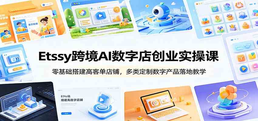 Etsy跨境AI数字店创业实操课：零基础搭建高客单店铺，多类定制数字产品落地教学-千城资源网