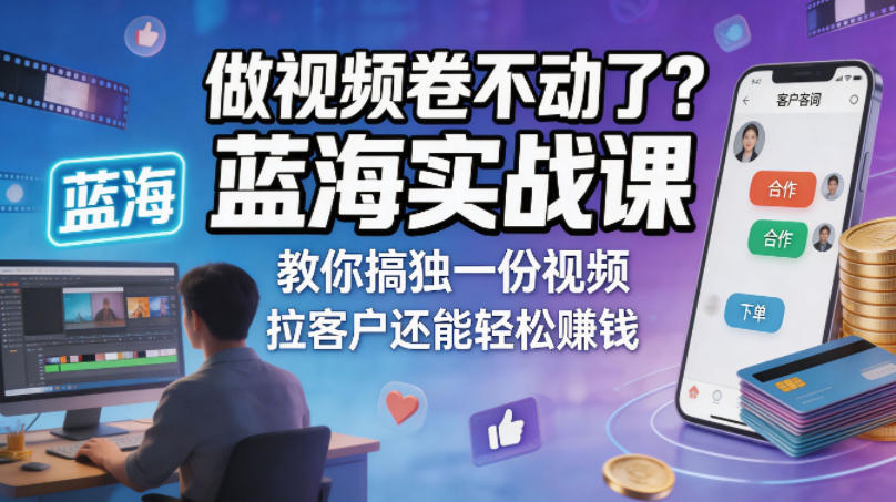 做视频卷不动了？蓝海实战课教你搞独一份视频，拉客户还能轻松賺钱！【原创双语字幕】-千城资源网
