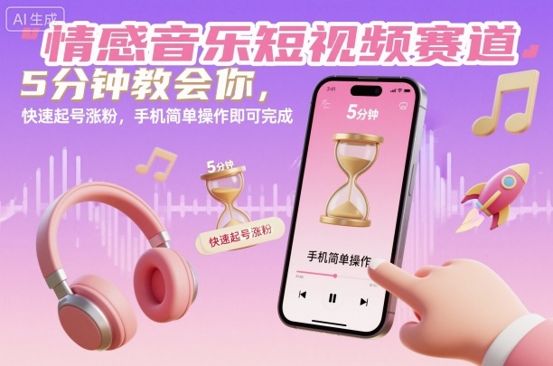 情感音乐短视频赛道，5分钟教会你，快速起号涨粉，手机简单操作即可完成-千城资源网