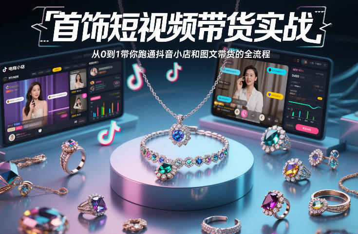 首饰短视频带货实战，从0到1带你跑通抖音小店和图文带货的全流程-千城资源网
