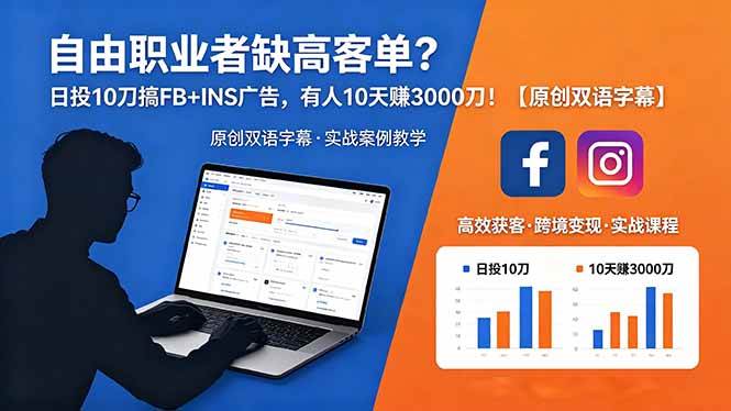 （18489期）自由职业者缺高客单？日投 10 刀搞 FB+INS 广告，有人 10 天赚 3000 刀！【原创双语字幕】-千城资源网