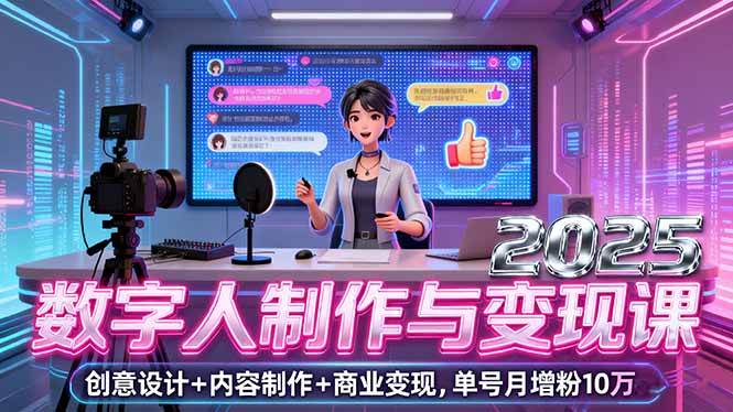 （16032期）2025数字人制作与变现课，创意设计+内容制作+商业变现，单号月增粉10万+-千城资源网