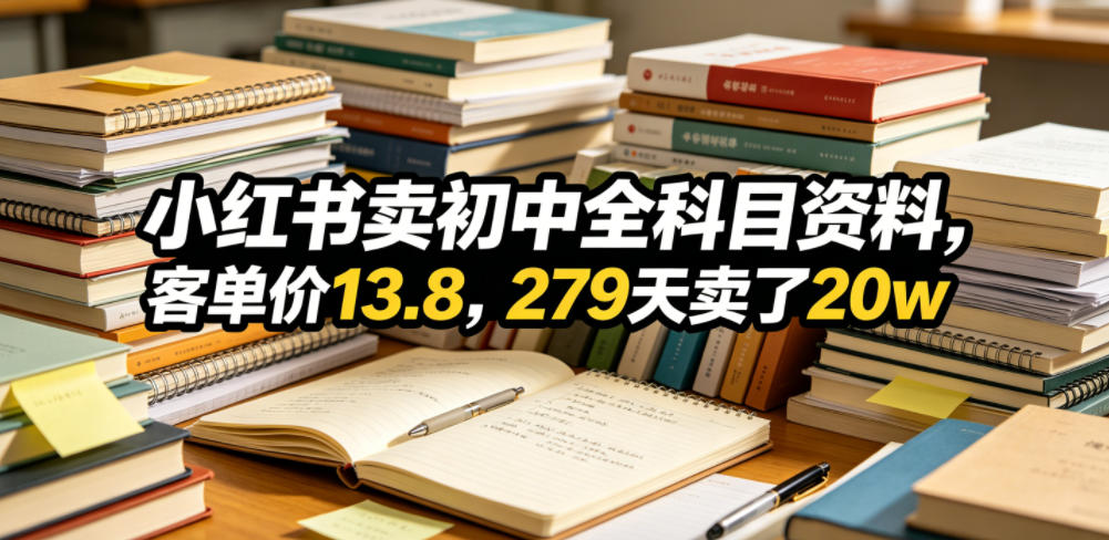 小红书卖初中全科目资料，客单价13.8，279天卖了20w-千城资源网