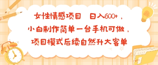 女性情感项目 小白制作简单一台手机可做 项目模式后续自然升大客单 日入6张-千城资源网